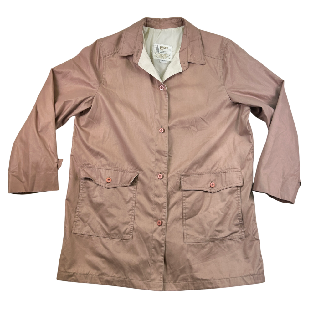 Vintage London Fog Jacket Women's XL Pink Mauve Cotton Coat Lightweight Collared